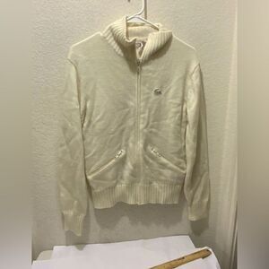 Vintage Izod Lacoste Sweater Cardigan Men's Medium Cream Grandpa USA 80s Preppy